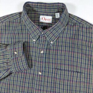 Vintage Orvis Mens Plaid Button Down Shirt Long Sleeve 100% Cotton XXL 2XL